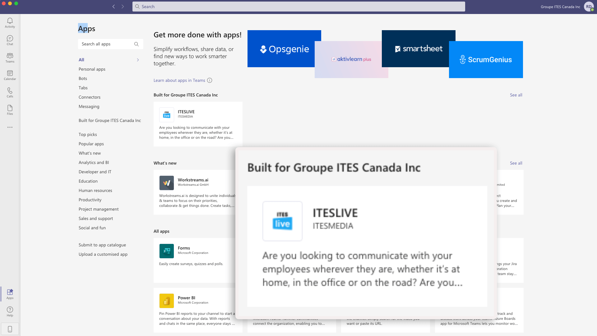 ITESLIVE into Microsoft Teams